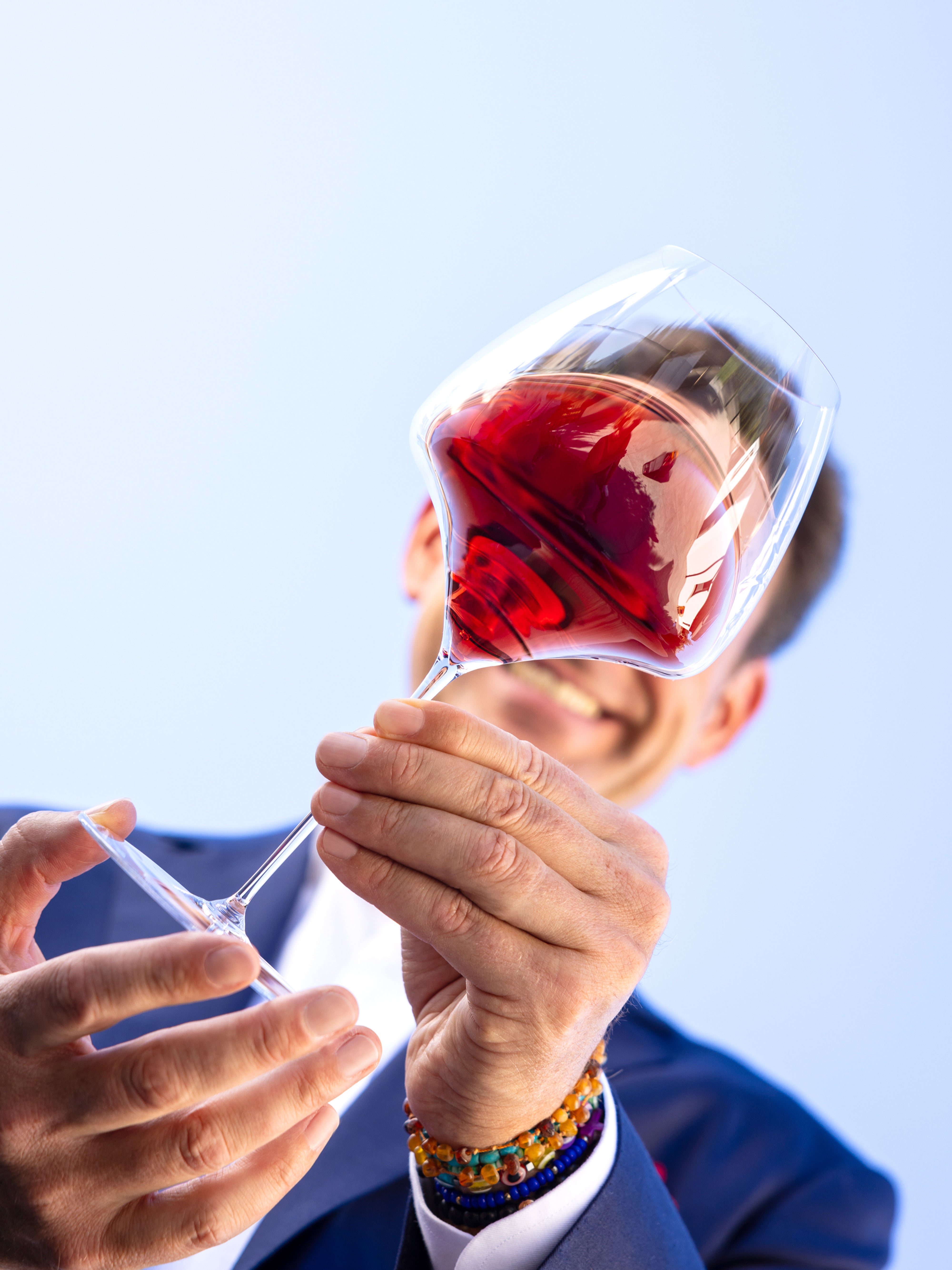 RIEDEL Manufaktur Vitis wine glass in an editorial setting