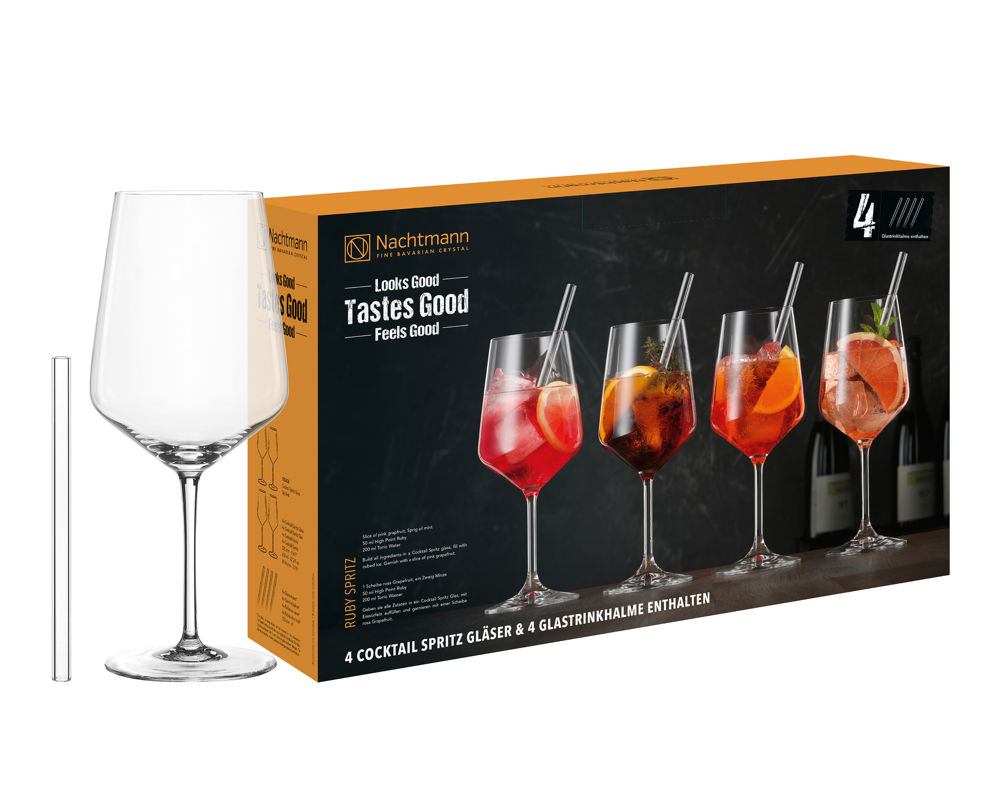 NACHTMANN Tastes Good 4x Verres cocktail / spritz + 4x pailles