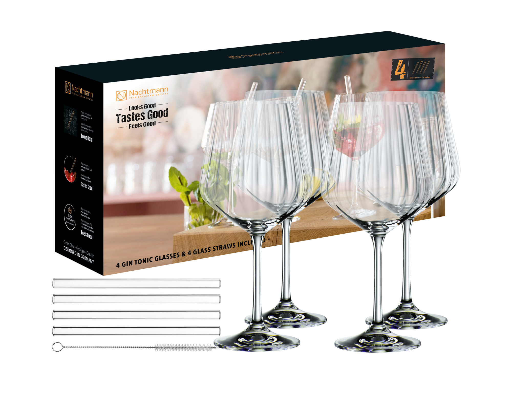 NACHTMANN Tastes Good 4 Verres Gin Tonic + 4 Pailles